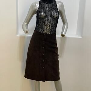 STOCKO YKK New York Brown Leather Skirt A-Line Snap Closure